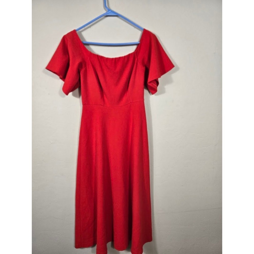 Zara Woman Red Midi Dress Square Neck Flutter Sleeve XS